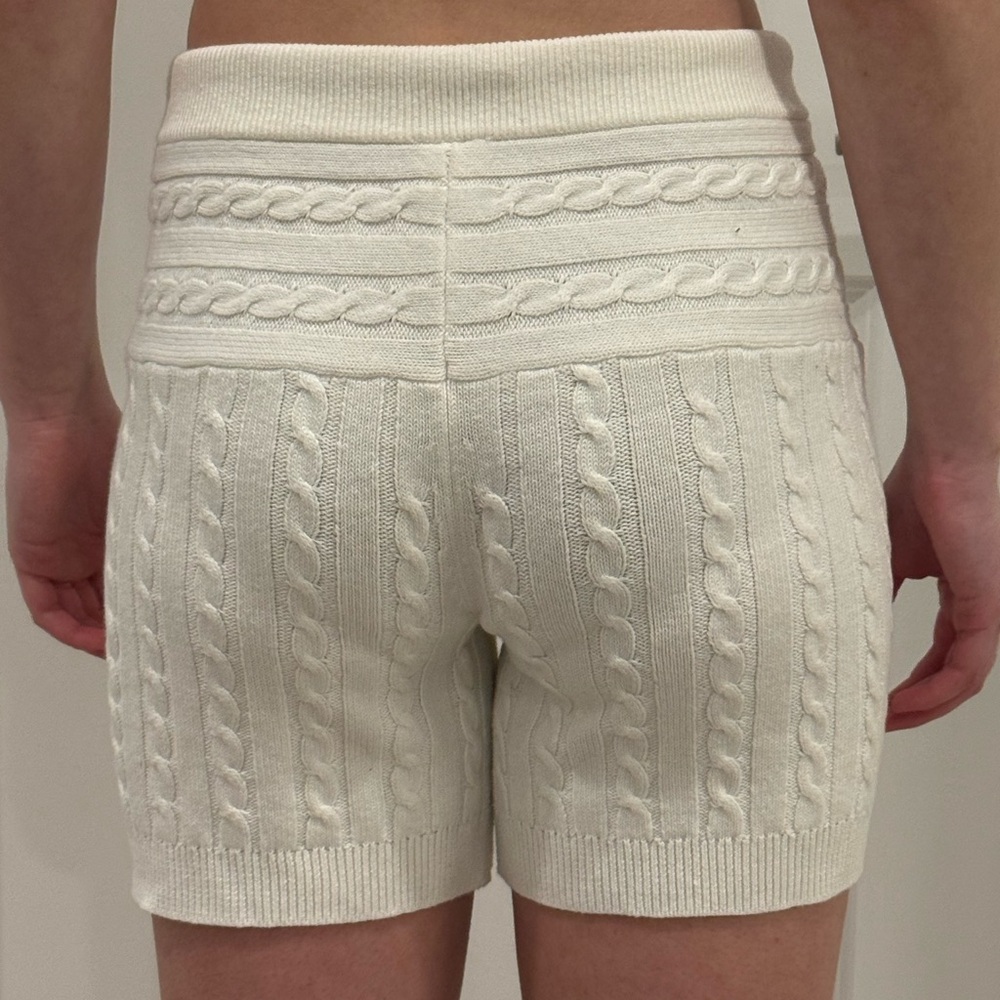 STAUD High Waist Cable Knit White Shorts - Picture 2 of 5